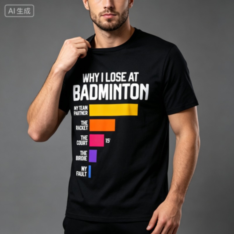 Men's Round Neck Short Sleeve  - Badminton Quotes ulasan dan harga