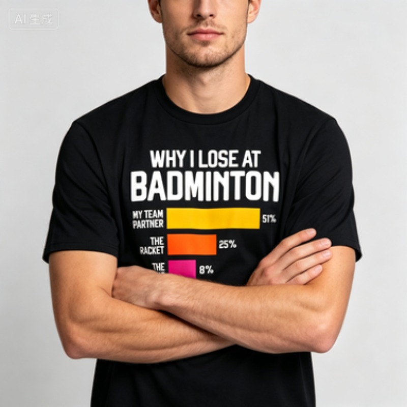 Men's Round Neck Short Sleeve  - Badminton Quotes ulasan dan harga