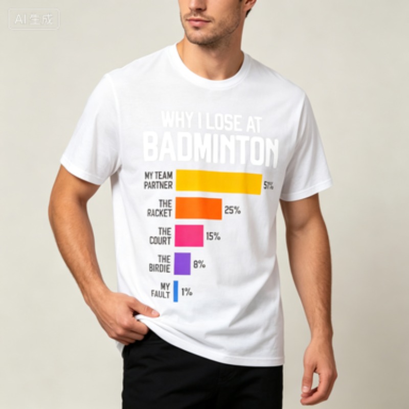 Men's Round Neck Short Sleeve  - Badminton Quotes ulasan dan harga
