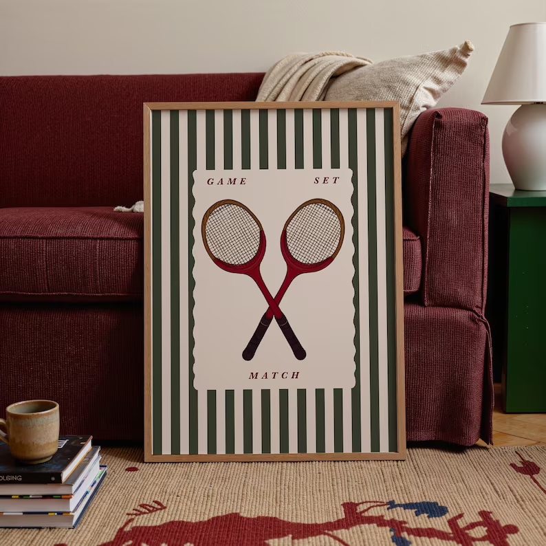 Retro Tennis Racket Wall Art P - Badminton Quotes ulasan dan harga
